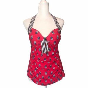 Merona Size S Tankini Swim Top Red Pineapples Navy